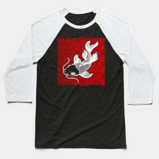 Koi Fish Great Wave Tattoo V2 Red Wht Baseball T-Shirt